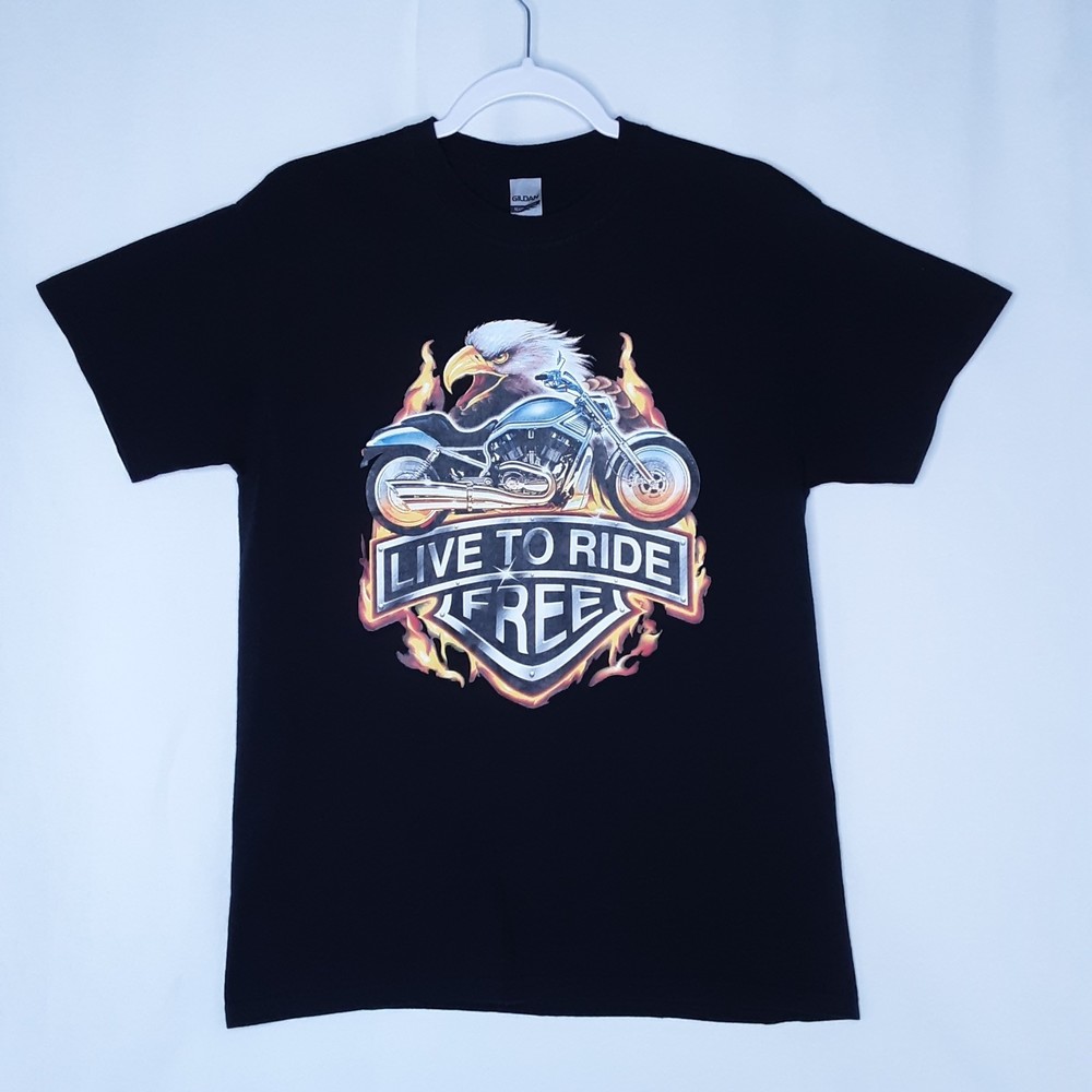💎Gildan Men’s Black Live To Ride Free Graphic Tee T Shirt Size Medium